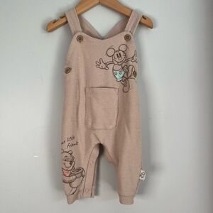 Disney x Primark Tan Overalls with Cross-Back Straps Mickey & Pooh Graphic 0-3M